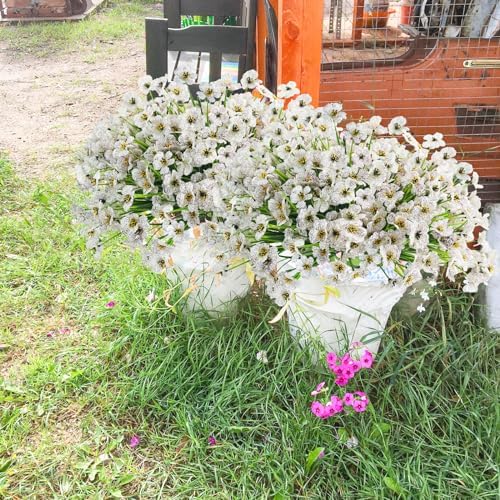 Uieke 16 Bundles Outdoor Artificial Flowers UV Resistant Fake Flowers No Fade Faux Plastic Plants for Garden Porch Window Box Home Outside Hanging Planter Spring Summer Décor (White) - Image 2