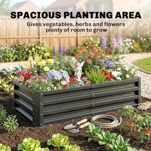 Outsunny 4' x 2' x 1' Galvanized Raised Garden Bed, Gray - Image 3