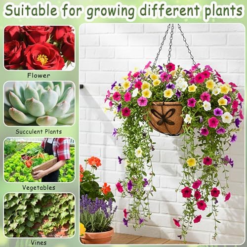 4pcs 14 inch Metal Hanging Baskets Round Wire Plant Stand with Coco Lining Cushion Decorative Planter Hanger Garden Indoor Outdoor Watering Hanging Basket （HD） - Image 7