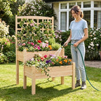 GIANTEX Raised Garden Bed with Trellis, 2-Tier Elevated Planter Box for Climbing Plants, Flowers, Vegetables, Herbs, Outdoor Wooden Vertical Garden Bed with Drainage Holes, for Patio Backyard Balcony - Image 3