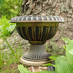 Round Heavy Duty Plastic Clay Look (2 Count) Flower Seedlings Nursery Pot/Planter/Urn with Wide Base for Garden Patio Office Ornaments Home Decor Long Lasting Reusable Light Weight (Gold-L) - Image 5