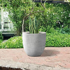 Round Concrete/Fiberglass Indoor & Outdoor Lightweight Decorative Plant Pots with Drainage Hole, Single Planter, 16.5" L, Natural Concrete - Image 3