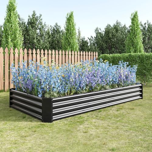 8x4x1ft Metal Raised Garden Bed, Rectangular Outdoor Planter Box for Vegetables, Flowers & Herbs, Large Deep Root Elevated Garden Bed for for Backyard (Black, 8x4x1ft) by Ningering