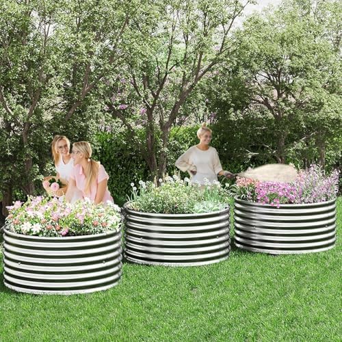 5 Pack 3x3FT Round Corrugated Galvanized Steel Raised Garden Bed Outdoor, Metal Above Ground Garden Bed for Vegetables and Flowers, Raised Beds for Gardening-3x3FTx10Inch - Image 7