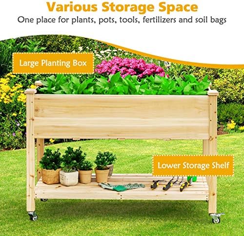 GIANTEX Raised Garden Bed on Wheels, Wood Planter Box with Legs, Liner, Drain Holes, Elevated Garden Bed for Vegetables, Standing Garden Container for Backyard, Patio, 47.5" LX 23.5" WX 33" H - Image 4
