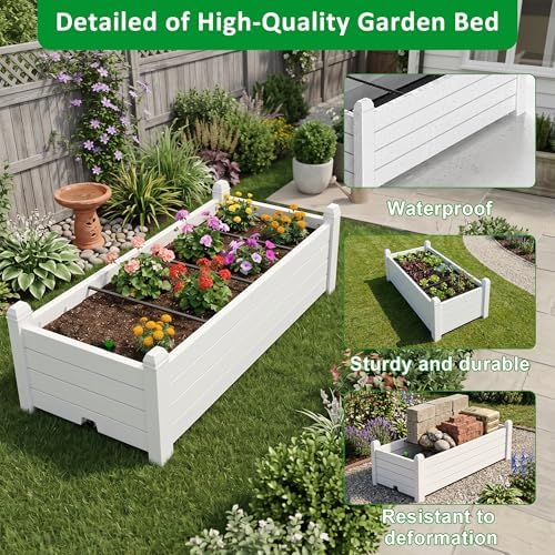 PatioZen Raised Garden Bed, Self-Watering Resin Planter Box, Planter Boxes Outdoor with Drain Plug for Vegetables, Flowers, Plants(Ashen) - Image 5