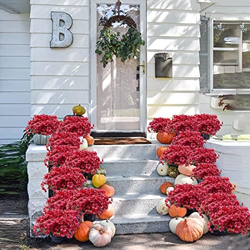 Uieke 72 Bundles Artificial Fake Flowers Outdoor UV Resistant Faux Plants Plastic Cemetery Flowers No Fade Outside Home Garden Porch Window Box Summer Décor -Rose Red - Image 6