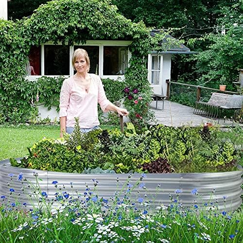 Land Guard 2Pcs Galvanized Raised Garden Bed Kit, Galvanized Planter Oval Large Metal Raised Garden Boxes Outdoor for Vegetables… - Image 6