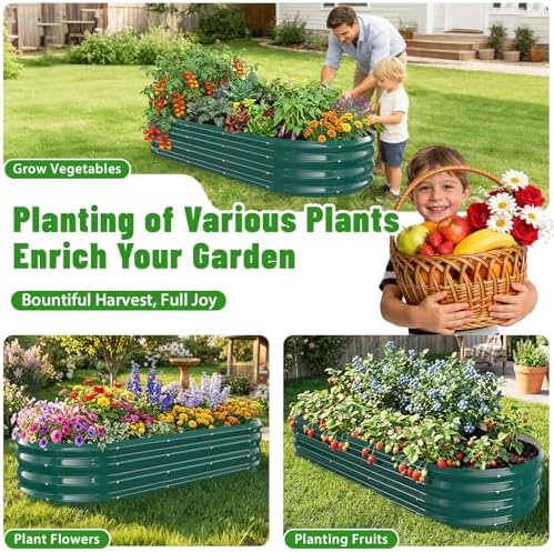Green Oval Raised Garden Bed / Galvanized Steel Planter Box,60X24X12 inches - Image 7