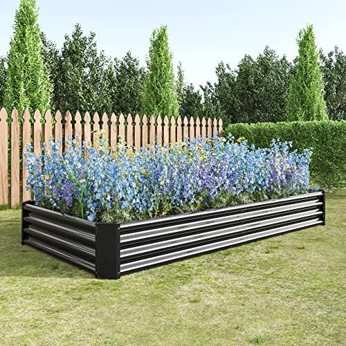 Galvanized Raised Garden Bed, Garden Box Outdoor, 8X4X1 FT, Black by FOUBAM