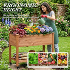 Raised Garden Bed with Lockable Wheels, 40x24x32 inch Elevated Wood Planter with Storage Shelf Protective Liner for Vegetable Flower Herb Outdoor Balcony Patio Backyard, Brown - Image 4