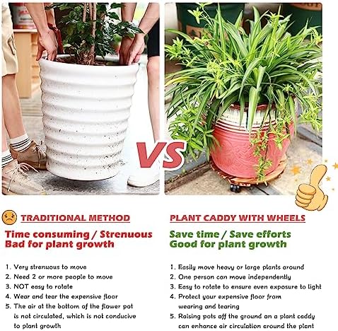 5 Pack Plant Caddy with Wheels Heavy Duty 13.5 Inch Wooden Plant Stand on Wheels Plant Dolly Rolling Plant Stand Plant Roller with Casters for Indoor and Outdoor with 5 Pack Plant Saucers, Round - Image 2