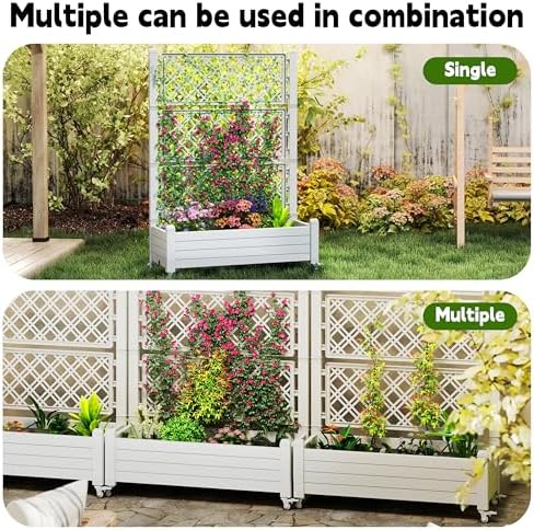 EasyUp Raised Garden Bed with Trellis for Climbing Plants,Outdoor Herb Garden Planter with Drainage Plug and Gauge,Durable Dust-Proof Resin for Garden, Patio, Balcony, and Backyard - Image 6