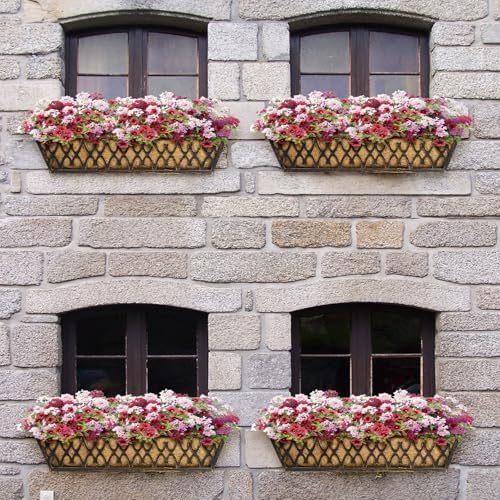 Window Boxes Planters: 2 Pack 24 Inch Railing Planter Box with Adjustable Brackets for Porch Fence Patio Balcony Hanging Flower Baskets with Coco Liners for Outdoor Garden Decor - Bronze - Image 6