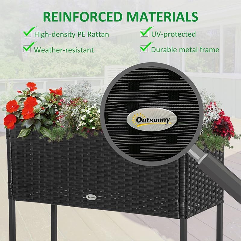 Outsunny Raised Garden Bed Elevated Planter Box Tool Storage Shelf Black - Image 5