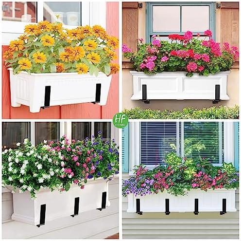 HFHOME 4 PCS Adjustable Planter Box Brackets (6 to 12.5 in), Universal Window Box Brackets, Heavy Duty Metal Flower Box Wall Mounting Hooks for Balcony, Fences, Patio, and Garden - Black - Image 3