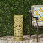 Christopher Knight Home Jayleen Outdoor Polynesian Urn, Antique Green Finish - Image 4