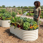 SnugNiture 4x2x1.5ft Raised Garden Bed Outdoor, 17" Tall Galvanized Metal Planter Box, Oval Raised Garden Bed Kit for Planting Vegetables Plants Fruits, Beige White - Image 2