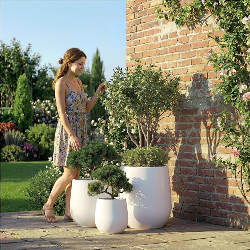 DTY Premium Mt Wilson Tall Tapered Fiberstone Planter for Indoor Outdoor Use, Modern Large Olive Tree Pot with Drainage Hole, Includes 2 Coco Mats. White, Small 11'' D x 12'' H. 8.3” Pot Opening - Image 7