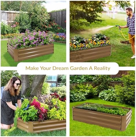 Sunnydaze Galvanized Raised Garden Bed, Rectangle, 4x2x1 ft, Brown - Image 4