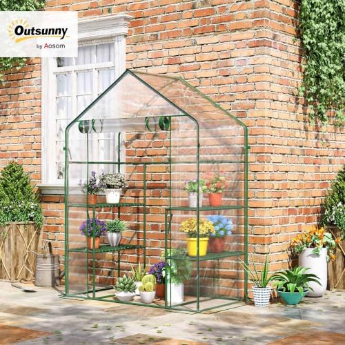 Outsunny 5' x 2.5' x 6.5' Mini Walk-in Greenhouse 3 Tier Shelves PVC Clear - Image 2
