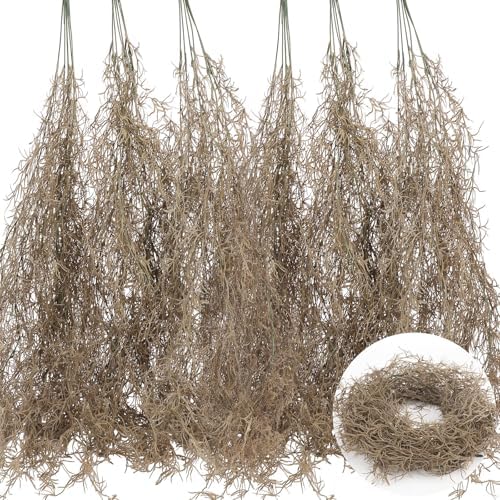 Giegxin Spanish Moss 41'' Fake Hanging Succulents Faux Moss Artificial Succulent Plants Vines Hanging Plants Swamp Decoration Potted Artificial Garland(Brown,24 Pack) by Giegxin