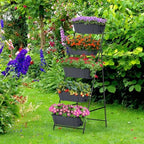 Raised Garden Bed 5 Tier Vertical Planter Standing Herb Garden Elevated Box With Drainage Holes Tall Planters for Outdoor Plants Vegetables Flowers Grey - Image 5