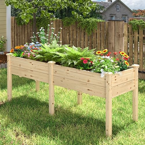MUPATER 6x1.8ft Raised Garden Bed with Legs, Planter Box with Drainage Holes, Wood Raised Bed Garden for Plants, Vegetables, Flowers, Herbs, 309 lbs Capacity, 6.8 Cubic Feet Big Space, Natural Wood by MUPATERHome