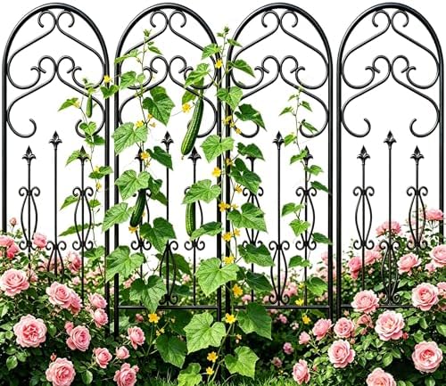 AMAGABELI GARDEN & HOME 4 Pack Large Garden Trellis for Climbing Plants Outdoor 60” x 18” Iron Plant Trellis for Potted Plant Support Tall Wall Metal Trellis Rose Vine Cucumber Bronze - Image 4