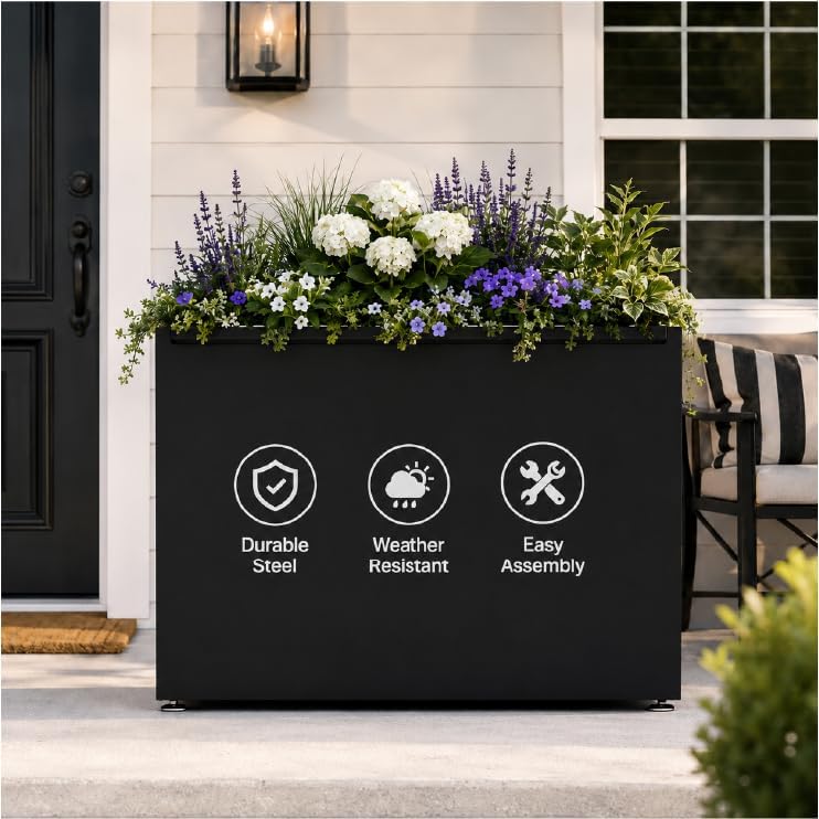 GSK 30" H Rectangular Metal Planter with Led Light for Indoor Outdoor Black - Image 6