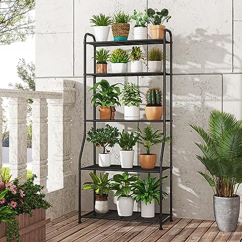 Simple Trending Plant Stand 5-Tier Plant Shelf for Indoor Outdoor, Waterproof Metal Tall Plant Stand for Living Room Bathroom Balcony Garden, Black - Image 4