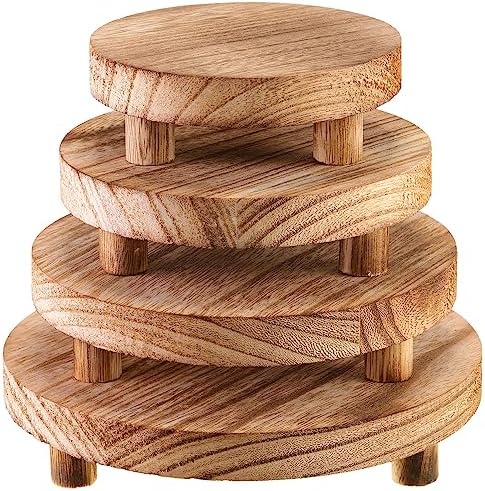 Geetery 4 Pcs Wooden Risers for Display Wood Pedestal Stand, Light Brown by Geetery