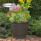 Suncast Sonora 4 Pack 22 Inch Plastic Wicker Indoor or Outdoor Decorative Garden Flower Planter for Entryways, Porch, and Backyard Patios, Dark Brown - Image 6
