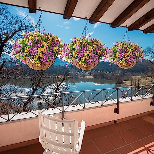 Artificial Hanging Flowers Basket for Outdoor, UV Resistant Plants Daisy - Image 5