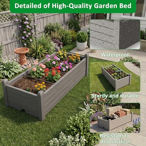 Small Raised Garden Bed, Durable Resin Planter Boxes Outdoor with Drain Plug and Water Level Monitor for Plants Vegetables Flowers Fruits(Grey) - Image 5