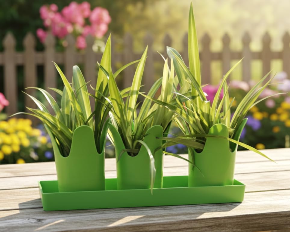 Tulip Flower Pot and Rectangle Saucer Lime Green 3 Pack - Image 2