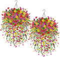 Der Rose 2Pcs Artificial Hanging Flower Basket for Outdoors Fake Hanging Flowers Plants with 4 Faux Silk Trailing Vines for Porch Patio Balcony Spring by DerRose