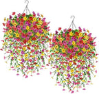 Der Rose 2Pcs Artificial Hanging Flower Basket for Outdoors Fake Hanging Flowers Plants with 4 Faux Silk Trailing Vines for Porch Patio Balcony Spring by DerRose