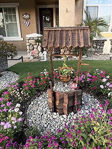 Notume Garden Wooden Decor Rustic Wishing Well Planter Outdoor Home Décor for Patio, Upgrade Wishing Well Garden, Yard Hanging Bucket Patio Lawn Backyard Home Decor - Image 4