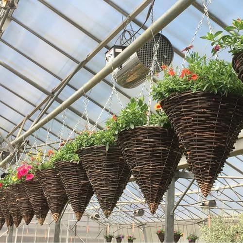 Hanging Basket Planters,2pcs Hanging Weaving Flower Basket with Chain Hook, Slate Cone Rattan Hanging Basket.Outdoor Rattan Vertical Planter Basket for Garden, Balcony, Courtyard,30x35cm - Image 4