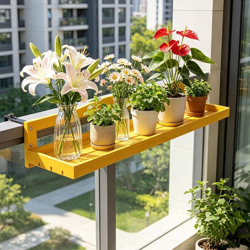 Wood Balcony Railing Table,Hanging Planter Shelf,Easy to Disassemble by YRSIANOM%EF%BD%9CCraftFurniture