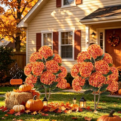 GTIDEA 2 Pack 3.5 ft Faux Fall Tree Topiary with Spikes for Front Porch - Image 6