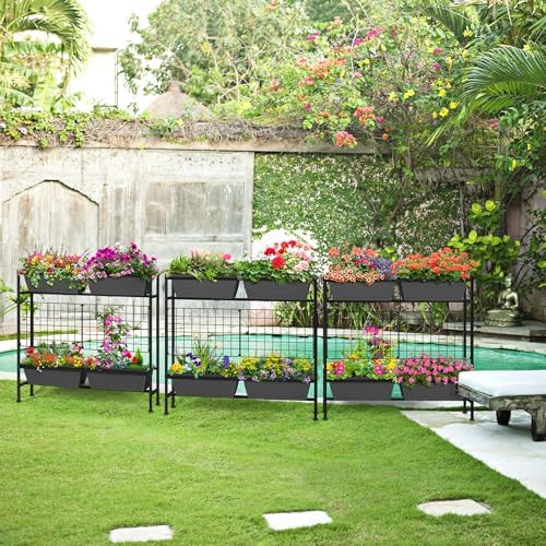 OYEAL Raised Garden Beds Outdoor with Legs 32" Tall Herb Garden Planters Box Raised Flower Beds for Gardening, Vertical Privacy Planter with Trellis for Patio, Porch, Backyard, Balcony, Grey - Image 6