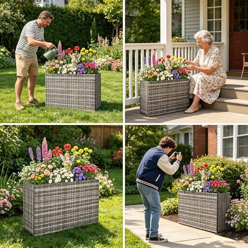 Raised Garden Bed Outdoor - 23in Tall Rattan Large Raised Planter Flower Bed, All-Weather Planter Box with 2 Drainage Holes for Planting Flowers Herb Vegetables Tomatoes, Herbs Strawberry - Image 7