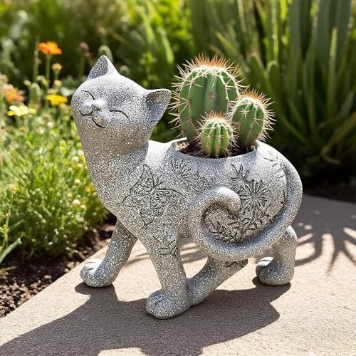 7.9" Cat Succulent Planter Holder Figurine, Creative Garden Animal Flower Pot Statue, Indoor & Outdoor Planters, Cat Flower Vase, Adorable Plant Pot, Decorative Succulent Container - Image 4