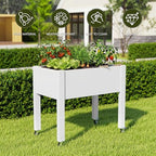 Raised Garden Bed with Wheels, Resin Elevated Planter Box, White - Image 5