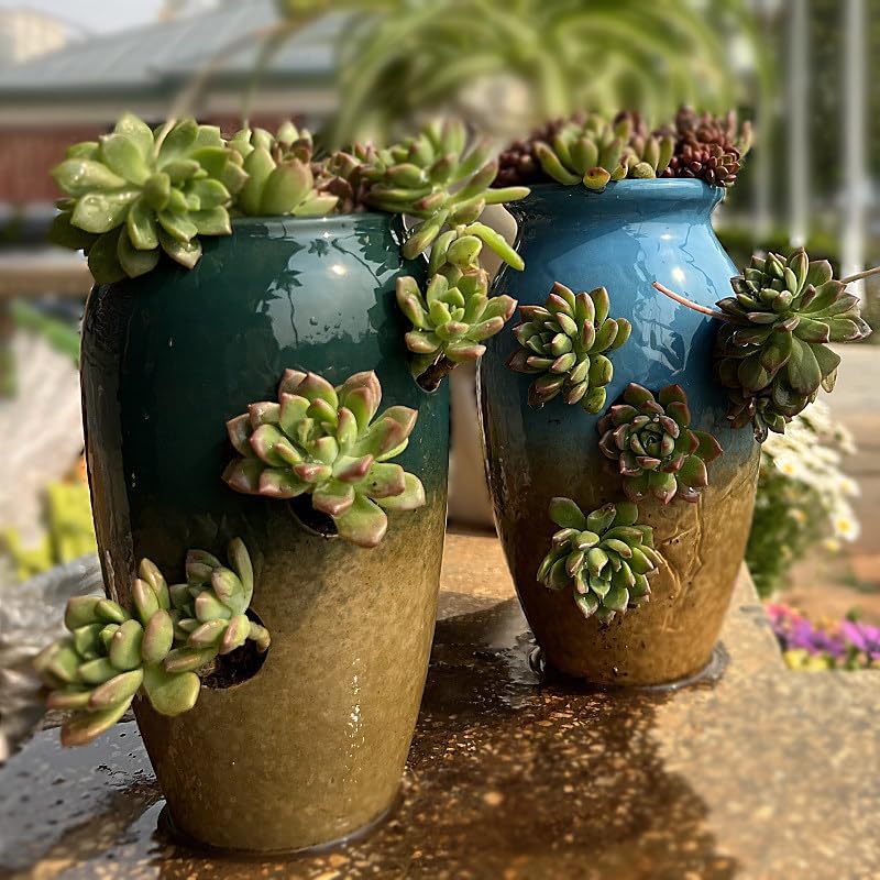 1 PCS Mini Retro Ceramic Succulent Plant Pots Vase Cactus Plant Pots Flower Pots Container Planter with Hole - Breathable Multi-Hole Porous A17 - Image 2