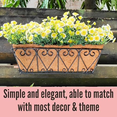 LaLaGreen Metal Wall Planter (16 in, 2 Pack) Black Coco Liner Flower Boxes - Image 5