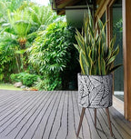 D'vine Dev 16 Inch Planter Pot with Wood Stand, White/Grey, 88-L-E-7 - Image 2
