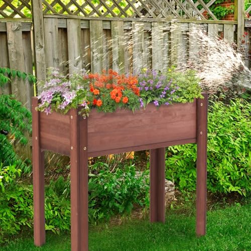 31x16x30 Raised Garden Bed with Legs, Elevated Wooden Planter Box with Liner for Flowers, Vegetable, Suitable for Outdoor, Patio, Balcony, Backyard, Brown - Image 3